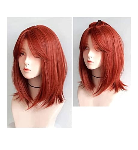 PerüCke Wig Wigs Orangefarbene Perücken Für Frauen, Schulterlange Perücke Mit Pony, Synthetisches Haar, Geschichtete Synthetische Perücke KostüM PerüCken von IWENZHKPA