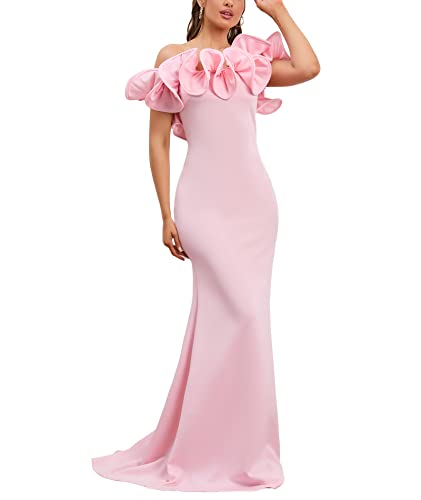 IWFEV Bodenlanges asymmetrisches ärmelloses Damenkleid Bodycon Folral Maxikleid Meerjungfrau Kleid, Rose, Medium von IWFEV