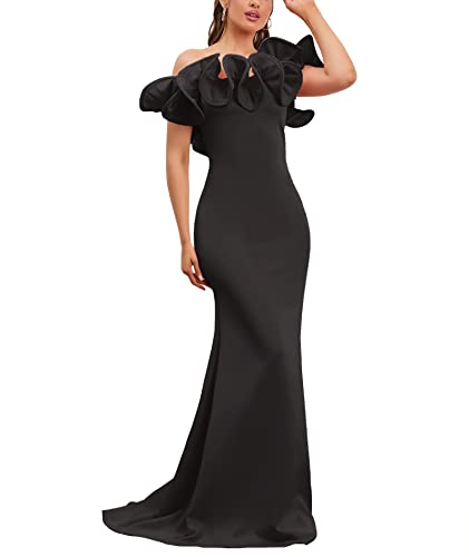 IWFEV Bodenlanges asymmetrisches ärmelloses Damenkleid Bodycon Folral Maxikleid Meerjungfrau Kleid, Schwarz, Medium von IWFEV