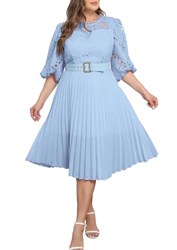 IWFEV Kleid in Übergröße, Puffärmel, Spitze, plissiert, kurzärmelig, Übergröße, Midi-Kleid, hohles Party-Abendkleid, Blau, X-Large Mehr von IWFEV