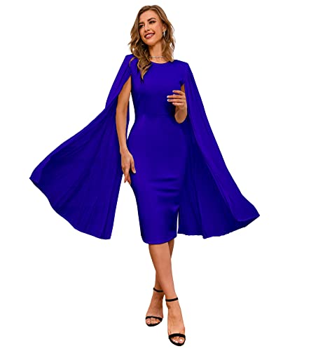 IWFEV Wadenhoch Patchwork Langarm Rundhals Einfarbig Ärmellos Midikleid Damen Bodycon Kleid, blau, X-Groß von IWFEV