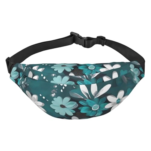 Blaugrün Grau und Weiß Blumen Hüfttasche Leicht und wasserdicht, geeignet für Reisen und den täglichen Gebrauch, modisches Design, für Männer und Frauen von IWFNCJNY