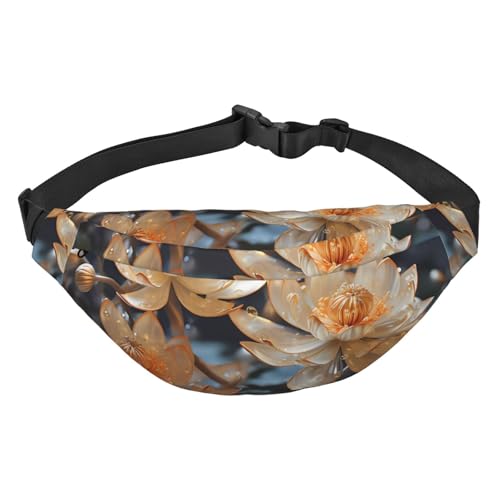 Bohemian White Lotus Hüfttasche Leicht und wasserdicht, geeignet für Reisen und den täglichen Gebrauch, modisches Design, für Damen und Herren von IWFNCJNY