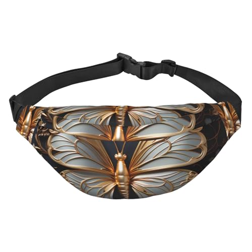 Gold Weiß Schmetterlinge Hüfttasche Leicht und wasserdicht, geeignet für Reisen und den täglichen Gebrauch, modisches Design, für Damen und Herren von IWFNCJNY