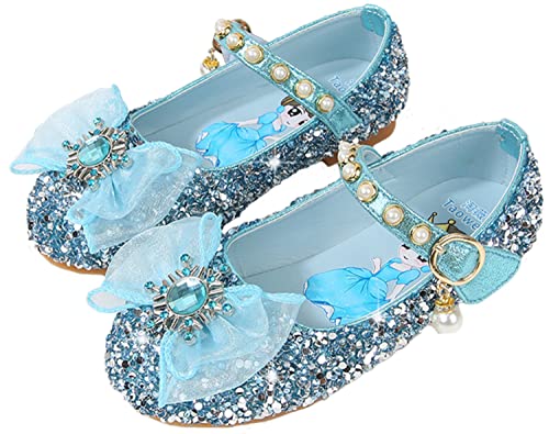 IWFREE Mädchen Prinzessin Schuhe ELSA Kristall Ballerina Kinder Flamenco Sandalen Weihnachten Karneval Party Kostüm Hochzeiten Heilige Kommunion Taufe Zeremonie Pailletten Schuhe Blau Rosa Silber 03 von IWFREE