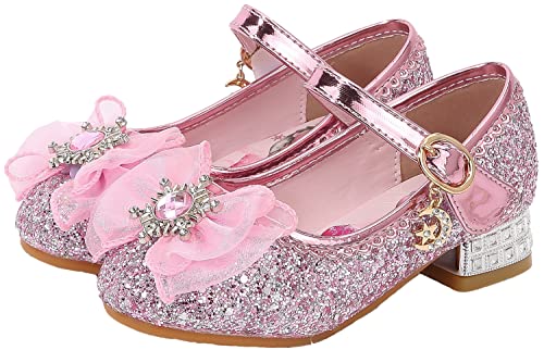 IWFREE Mädchen Prinzessin Schuhe ELSA Kristall Kinder Ballerina Hohe Absätze Sandalen Weihnachten Karneval Party Kostüm Hochzeiten Heilige Kommunion Taufe Zeremonie Pailletten Schuhe Blau Rosa 02 von IWFREE