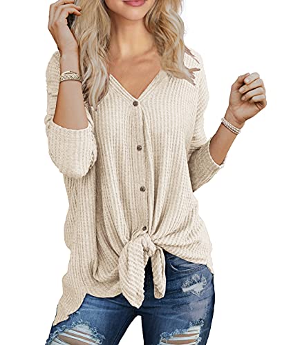 IWOLLENCE Langarmshirt Damen V-Ausschnitt Musselin Bluse Oversize Shirt Oberteile Herbst Tunika Langarm Stilltops von IWOLLENCE