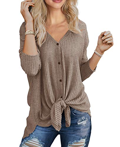 IWOLLENCE Langarmshirt Damen V-Ausschnitt Musselin Bluse Oversize Shirt Oberteile Herbst Tunika Langarm Stilltops von IWOLLENCE