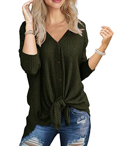 IWOLLENCE Langarmshirt Damen V-Ausschnitt Musselin Bluse Oversize Shirt Oberteile Herbst Tunika Langarm Stilltops von IWOLLENCE