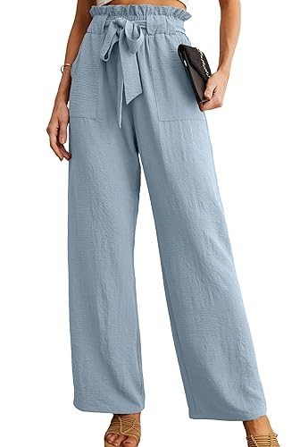 IWOLLENCE Marlenehose Damen Straight Wide Leg Hose Damen High Waist Business Hose Bundfaltenhose mit Taschen von IWOLLENCE