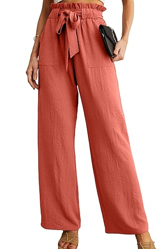IWOLLENCE Marlenehose Damen Straight Wide Leg Hose Damen High Waist Business Hose Bundfaltenhose mit Taschen von IWOLLENCE