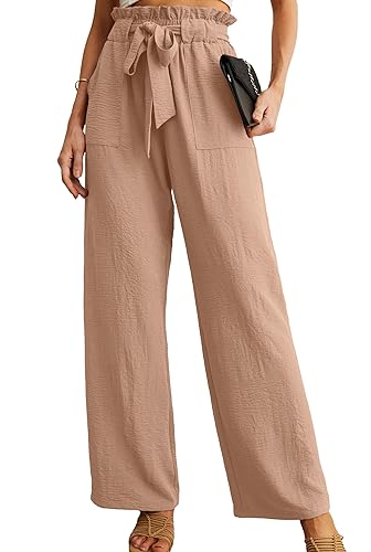 IWOLLENCE Marlenehose Damen Straight Wide Leg Hose Damen High Waist Business Hose Bundfaltenhose mit Taschen von IWOLLENCE