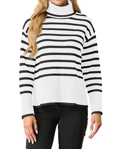 IWOLLENCE Pullover Damen Elegant Strickpullover Rollkragenpullover Langarm Seitlichem Schlitz Winter Sweatershirt (VG Dunkelgrau, L) von IWOLLENCE