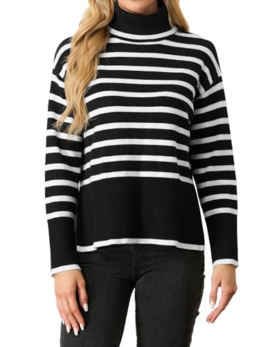 IWOLLENCE Pullover Damen Elegant Strickpullover Rollkragenpullover Langarm Seitlichem Schlitz Winter Sweatershirt (VG Hellblau, M) von IWOLLENCE