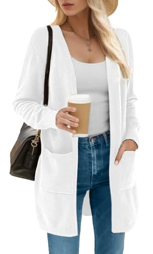 IWOLLENCE Strickjacke Weiß Damen Vorne Offen Feinstrick Langarm Cardigan Mit Taschen IWOLLENCE Strickjacke Weiß Damen Vorne Offen Feinstrick Langarm Cardigan Mit Taschen von IWOLLENCE