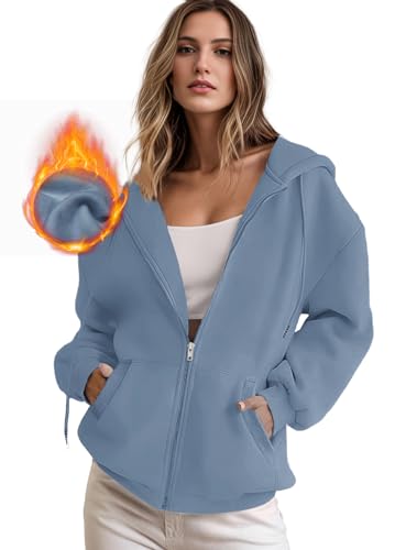 IWOLLENCE Sweatjacke Damen Zipper Hoodie Fleecejacke Blau XXL von IWOLLENCE