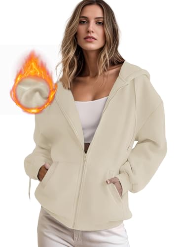 IWOLLENCE Sweatjacke Damen Zipper Hoodie Fleecejacke Braun M von IWOLLENCE