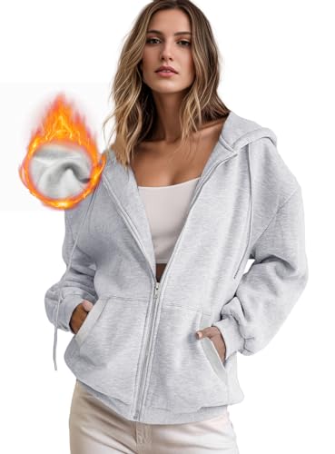 IWOLLENCE Sweatjacke Damen Zipper Hoodie Fleecejacke Grau S von IWOLLENCE