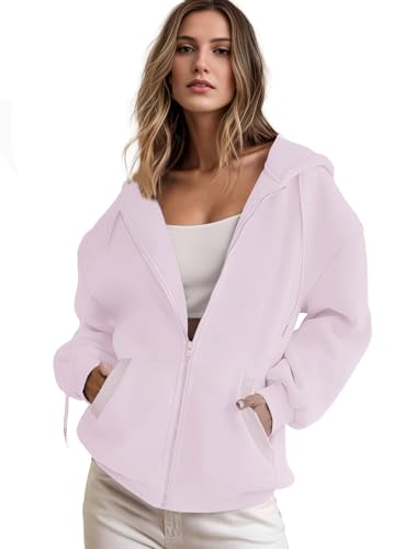 IWOLLENCE Sweatjacke Damen Zipper Hoodie Fleecejacke Hellrosa M von IWOLLENCE