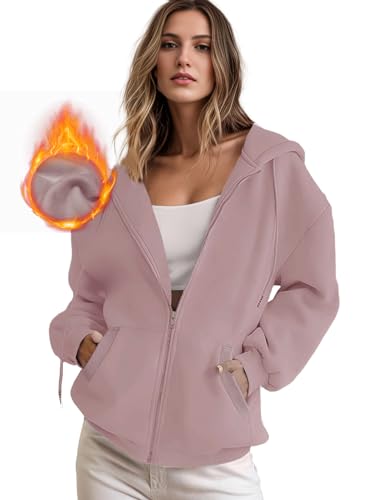IWOLLENCE Sweatjacke Damen Zipper Hoodie Fleecejacke Rosa S von IWOLLENCE