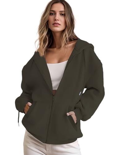 IWOLLENCE Sweatjacke Damen Zipper Hoodie Fleecejacke Taupe L von IWOLLENCE