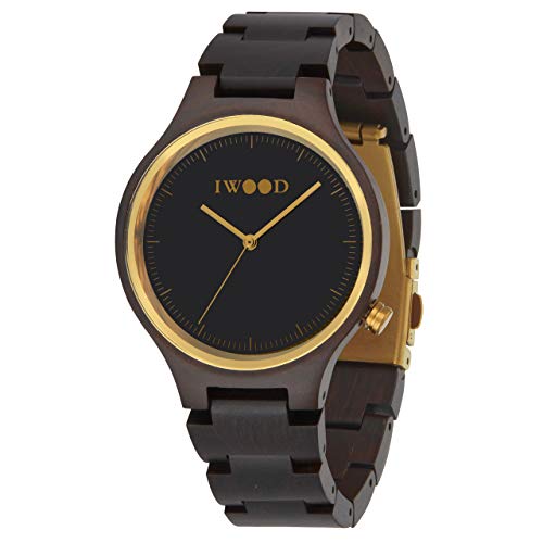 IWOOD Holzuhr - Armbanduhr aus Edelholz - Uhr - Holz - analoge Herren Unisex Quarzuhr - Ø 40mm - Miyota Caliber (Schwarzholz) von IWOOD