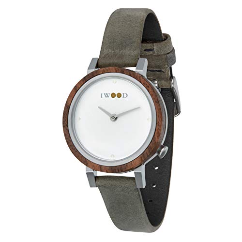IWOOD Holzuhr - Armbanduhr aus Edelholz Walnuß mit Lederarmband - Klassik Elegant Zeitlos Uhr - Holz - analoge Damen Quarzuhr - Ø 30mm - Japanisches Miyota Quarzwerk von IWOOD