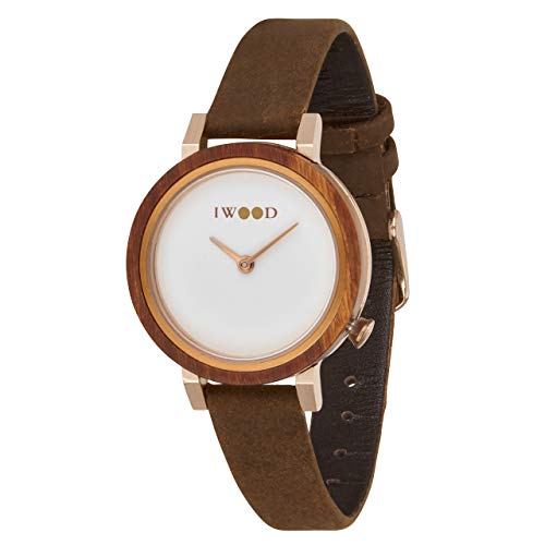 IWOOD Holzuhr - Armbanduhr aus Edelholz mit Lederarmband - Uhr - Holz - analoge Damen Quarzuhr - Ø 30mm - Miyota Caliber (Rotes Sandelholz) von IWOOD