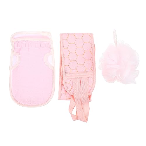 IWOWHERO 1 Satz 3st Handschuh Nach Hinten Ziehen Schwämme Zum Reinigen Dusche Loufah Schwamm Rückenziehendes Handtuch Duschtuch-set Peeling-rückenriemen Duschzubehör Gefrostet Rosa Stoff von IWOWHERO