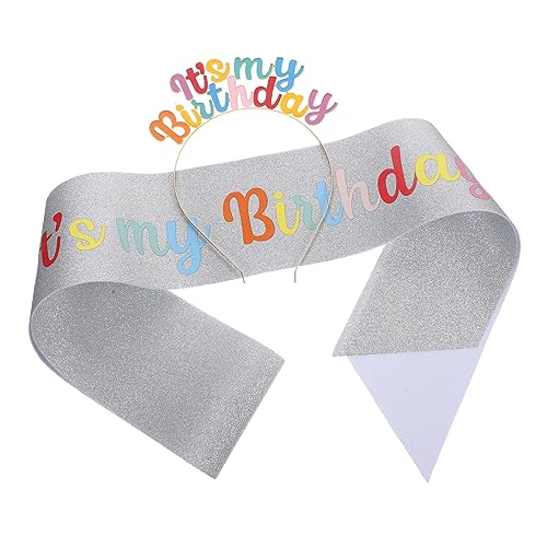 IWOWHERO 1 Satz haarreif geburtstag birthday crown Geburtstagsgeschenke Geburtstagsoutfits für Frauen Tiara Kronen für Frauen Geburtstagskrone und Schärpe bilden einstellen Stirnband Gürtel von IWOWHERO