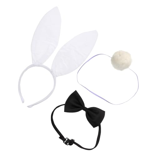 IWOWHERO 1 Satz Hasenohr Stirnband Hasenschwanz Für Die Osterparty Hasenohren-stirnbänder Hasenohren-haarspangen Häschen-halloween-kostüm Hase Fliege Tuch Hasenmädchen Damen Weiß Kleidung von IWOWHERO