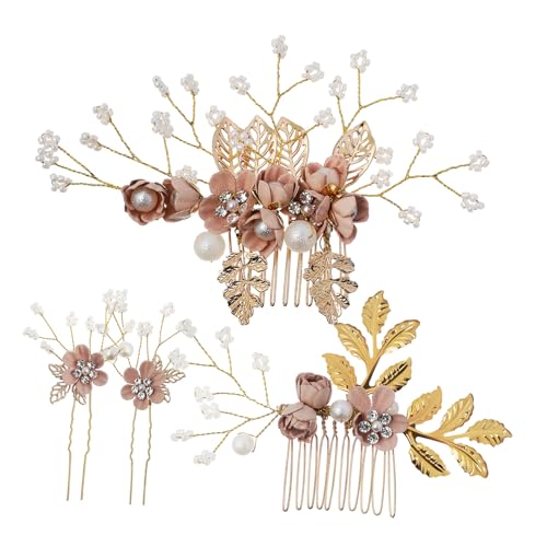 IWOWHERO Seitliche Haarkämme Mit Blumen Und Strass Robuste Haarnadeln Für Brautschmuck Hochzeitshaaraccessoires Für Frauen von IWOWHERO