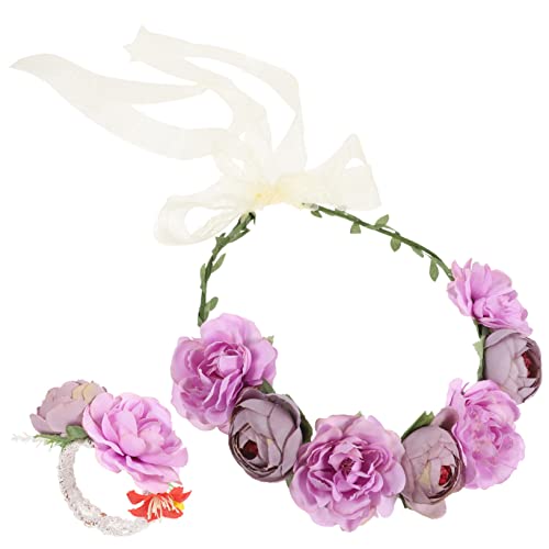 IWOWHERO 1 Satz Kranz Stirnband Mädchen Krone Blumenmädchen-Stirnband haarband Blumengirlande Haargummi uhrenarmbänder Feen-Accessoires für Frauen Blumenkrone für Mädchen Rose Dekorationen von IWOWHERO