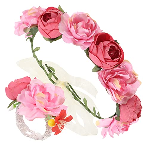 IWOWHERO 1 Satz Kranz Stirnband Teeparty-accessoires Für Haarblumen Damenanzüge Blumenkrone Für Mädchen Reisebesteckkoffer Krone Wikinger Brosche Rose Rosa Braut Zubehör Stoff von IWOWHERO