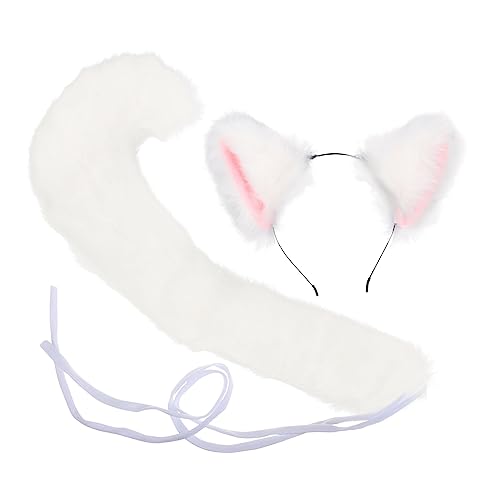 IWOWHERO 1 Satz Stirnband mit Katzenohren Pelzfuchs Haarband Fellschnitt Fuchsohren tierohren haarreif tier ohren haarreif Partyzubehör Tiere Ohr Stirnband k Kaninchenfellstoff Weiß von IWOWHERO