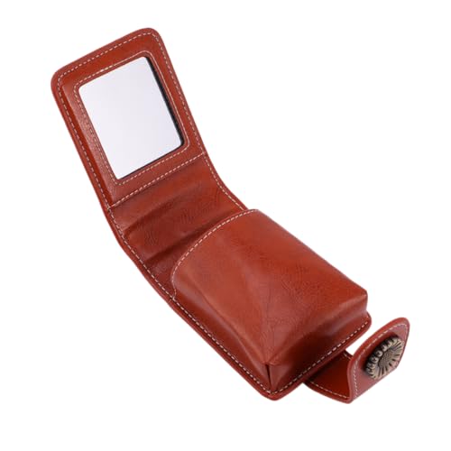 IWOWHERO 1 Stück Lippenstift-Aufbewahrungstasche Tragen Fall Mini-Lippenstiftetui Tragetasche für Lippenstift Geldbeutel Schminkkoffer mit Spiegel Tasche mit Spiegel Lippenstiftbeutel Brown von IWOWHERO