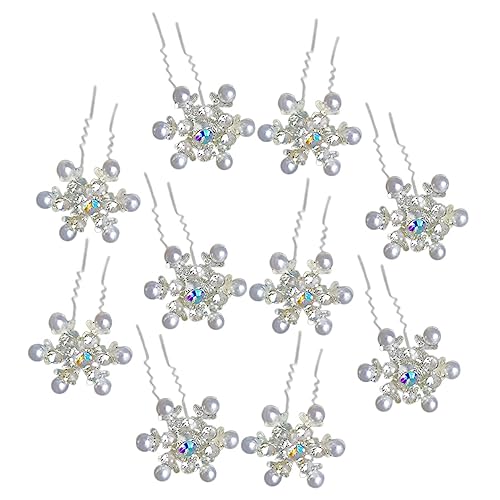 IWOWHERO 10stücke Perlen U-förmige Haarspangen Schneeflocke Haarschmuck Für Frauen Braut Haarnadel Mit Blumen Kristallblumen Für Hochzeit Party Geburtstag Jubiläum Cosplay Halloween von IWOWHERO