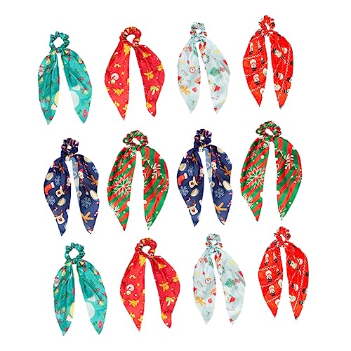 IWOWHERO 12 Stück Teiliges Elastische Haargummis mit Weihnachtsmuster Farbenfrohe Schleifen Pferdeschwanzhalter Langlebige Haarschmuck Accessoires für Damen Geeignet für Party und Alltag von IWOWHERO