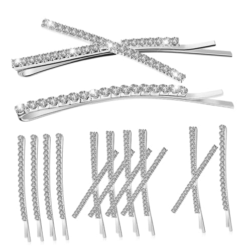 IWOWHERO 12 Stück Teiliges Strass Haarschmuck mit Silbernen X Förmigen und Geraden Haarklammern Funkelnde Metall Haarspangen für Frauen Fester Sitz Modische Hochzeit und Party Accessoires von IWOWHERO