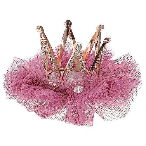 IWOWHERO 1Stk rosa Haarspange Krone zum ersten Geburtstag Haarnadel Haarklammer Haarspangen mit Strass Haarspange für Mädchen dreidimensional schmücken Knopf Haarschmuck Baby Ausgabekarte von IWOWHERO