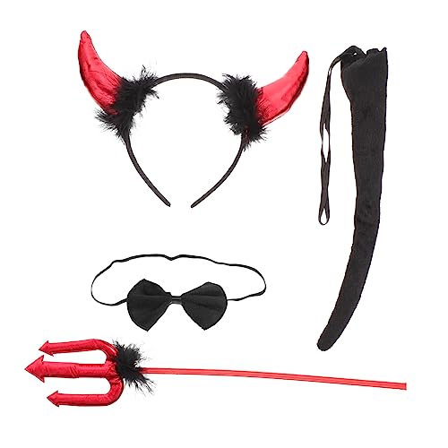 IWOWHERO 1satz Teufel Kostümset Mit Hörnern Haarreif Fliege Und Forke Für Halloween-party Teiliges Set Für Damen Und Vielseitig Einsetzbar Für Kostüme Und von IWOWHERO