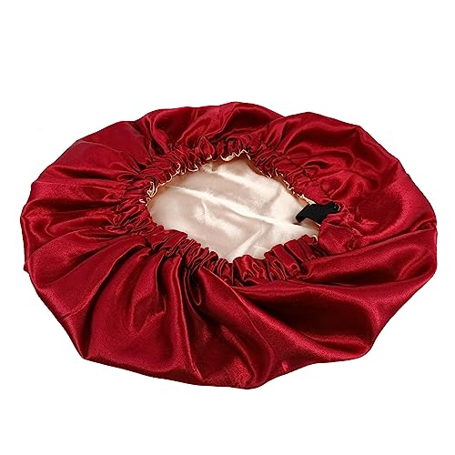 IWOWHERO 1stück Satin Schlafhaube Verstellbar Für Damen Schützt Das Haar Beim Duschen Und Waschen Atmungsaktiv Mit Feiner Verarbeitung Weinrot von IWOWHERO
