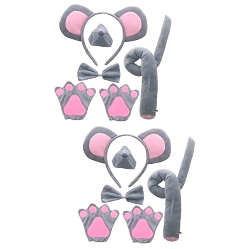IWOWHERO 2 Sätze Cartoon- -Stirnband Spielzeug Kostümset Rattenohren Stirnband schwarze Mäuseohren Osterhasenkostüm kinder Mäuseschwanz Ohren Mäusekostüm Stirnbänder Stoff Grey von IWOWHERO
