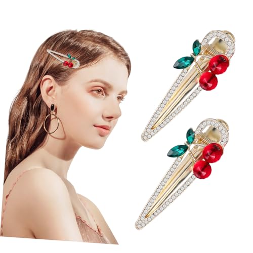 IWOWHERO 2 Stück Cherry Haarklammern mit Strasssteinen Schicke Duckbill Haarspangen für Damen und Mädchen Glänzende Bangs Haarklammern zur Haarfixierung und Modischem Haarschmuck von IWOWHERO