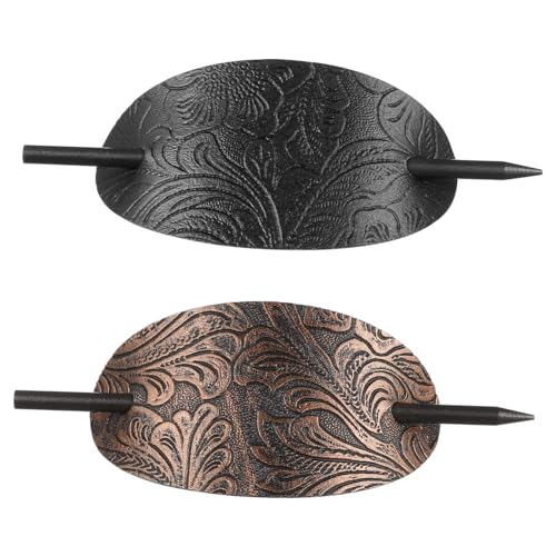 IWOWHERO 2stücke Retro Haarnadeln Einfache Dutt-haarstäbe Aus Leder Stilvolle Haarclips Für Damen Frisuren Für Alltag Und Feste Schwarz Und Antikbronze von IWOWHERO