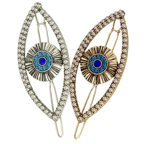 IWOWHERO 2 Stück Evil Eye Haarklammern Vintage Haarschmuck mit Strass Haarnadeln für Damen und Mädchen Modische Haarspangen in Antik Gold und Silber für Festliche Anlässe und Alltag von IWOWHERO