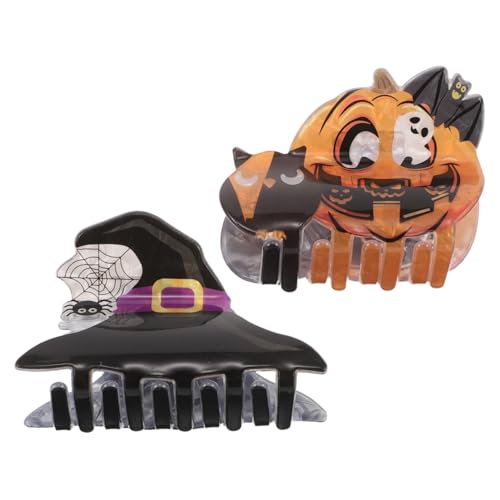 IWOWHERO 2 Stück Halloween Haarspangen aus Leichtem Acryl Rutschfeste Krallenclips in Kürbis Hexenhut-design Festliche Haarschmuck für Mädchen und Frauen bei Kostüm Themenpartys von IWOWHERO