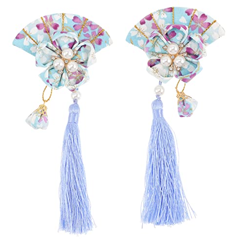 IWOWHERO 2 Stück Japanische Stoff Haarnadel Fächerform mit Quaste für Damen Haarspangen für Verschiedene Frisuren und Anlässe von IWOWHERO