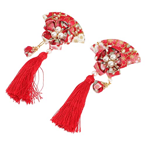 IWOWHERO 2 Stück Japanische Stoff Haarspange Fächer Form mit Quaste Haarschmuck Accessoire für Damen und Mädchen für Hochzeiten Partys und Besondere Anlässe von IWOWHERO