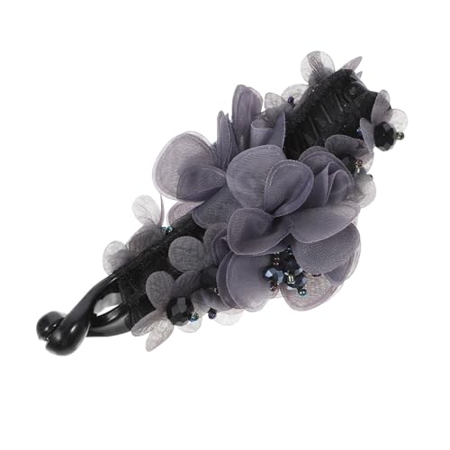 IWOWHERO 2stücke Blumen Haarklammer Aus Stoff Mit Perlen Bananen-haarclip Für Pferdeschwanz Und Hochsteckfrisuren Graue Haaraccessoires Für Damen Und Mädchen von IWOWHERO